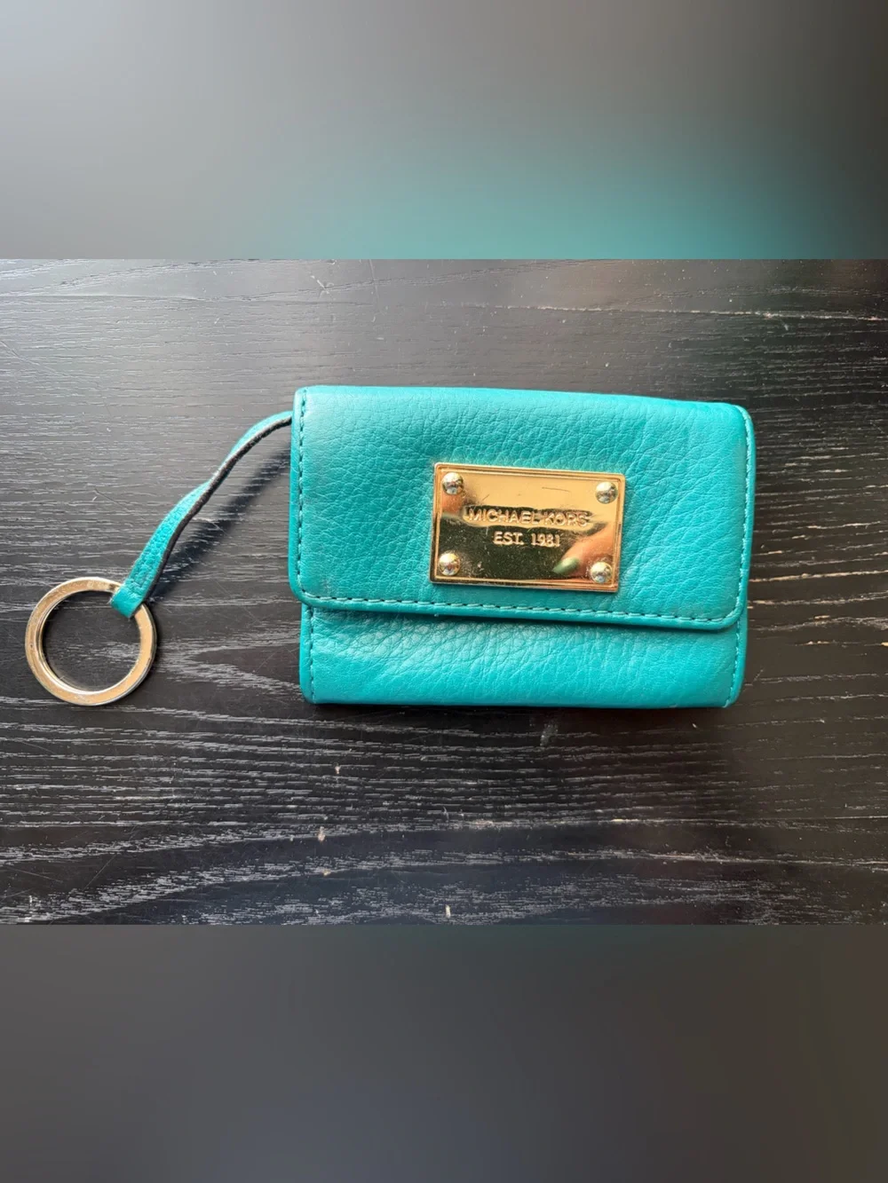 Michael Kors Teal Leather Coin Pouch with Gold Hardware
